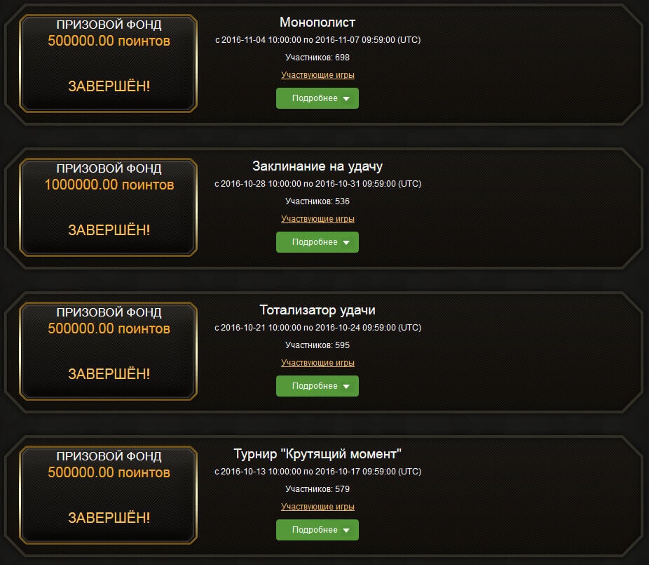 list of tournaments